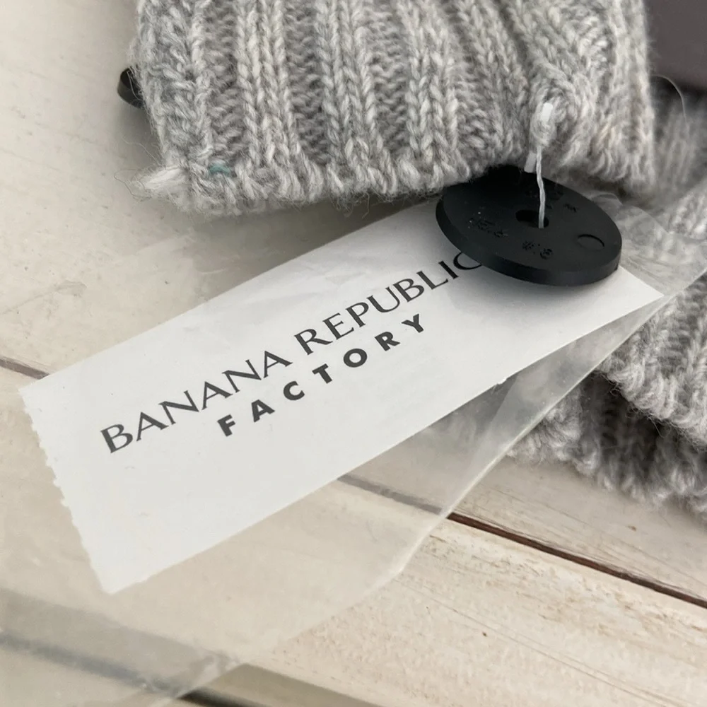 Womens Banana Republic Grey Leather Winter Driving Gloves Ribbed Knitted Cuff